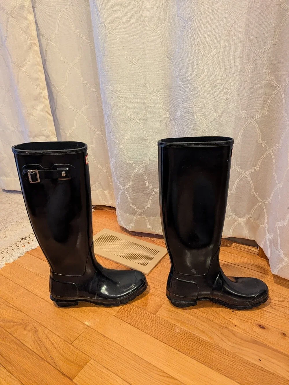 Hunter Glossy Black Tall Rain Boots- Navy